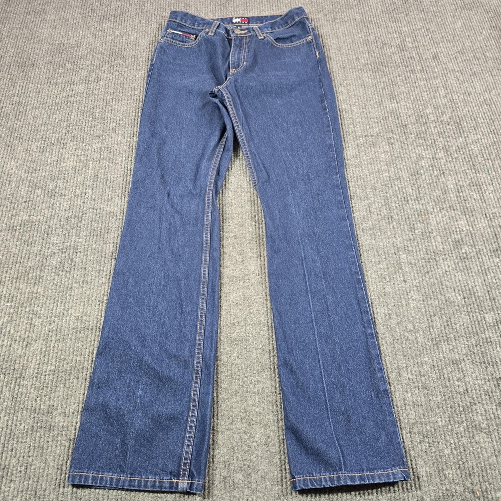 VTG Y2K Tommy Jeans Size 5 Blue Medium Wash Hipster Flare 100% Cotton Flag Patch - Picture 3 of 13